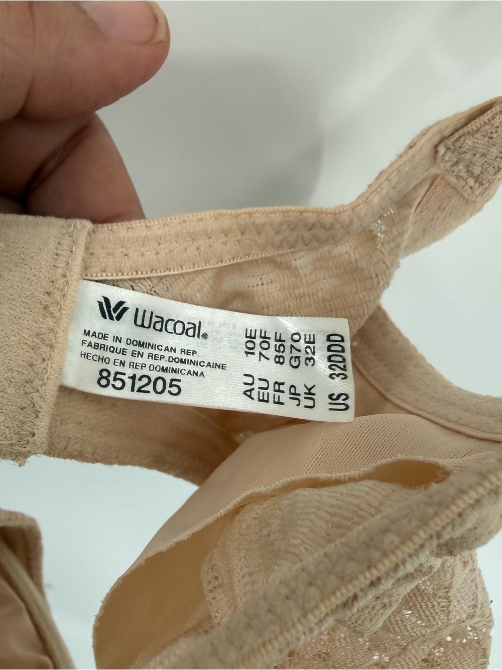 Wacoal 851205 Halo Lace Underwire Bra Beige Size 32DDD w/J-hook Back Closure - Picture 5 of 9